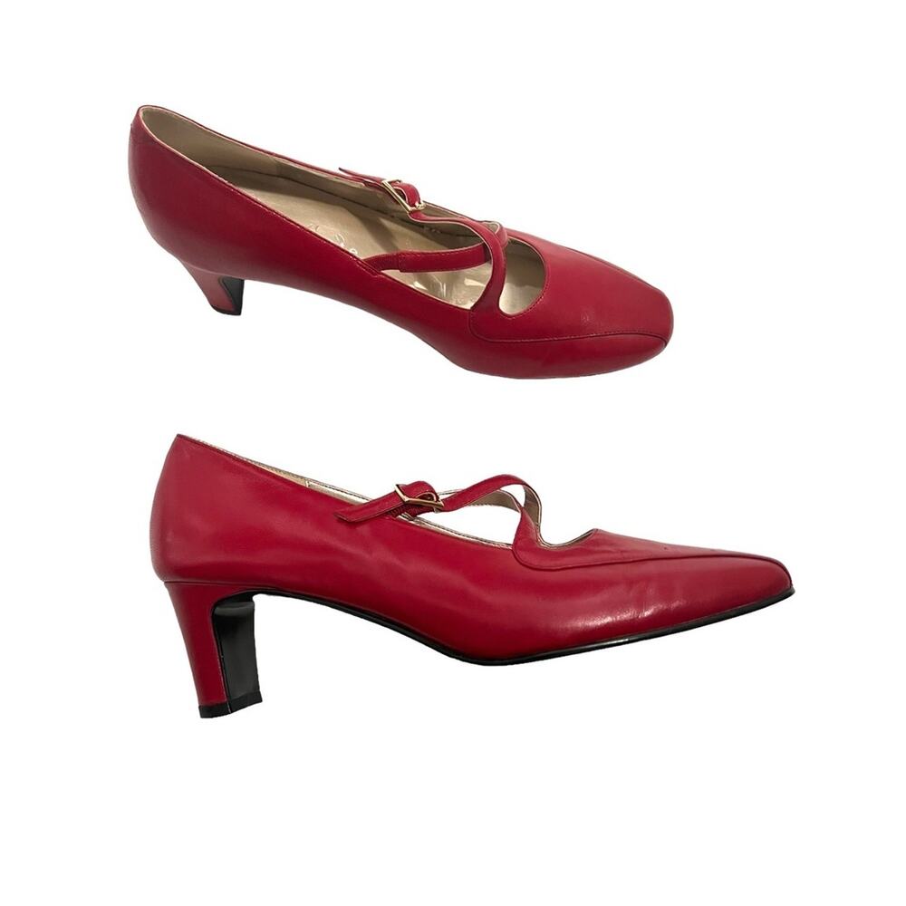 Vintage David Tate Red Leather Criss Cross Strap Low Heel Shoe Women's Size 8